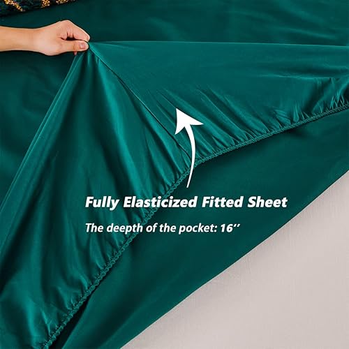 Miniatura 6 de PERFEMET Juego de edredón de 6 piezas con estampado de mármol y acuarela verde California King con sábanas, colorido y elegante diseño de obras de