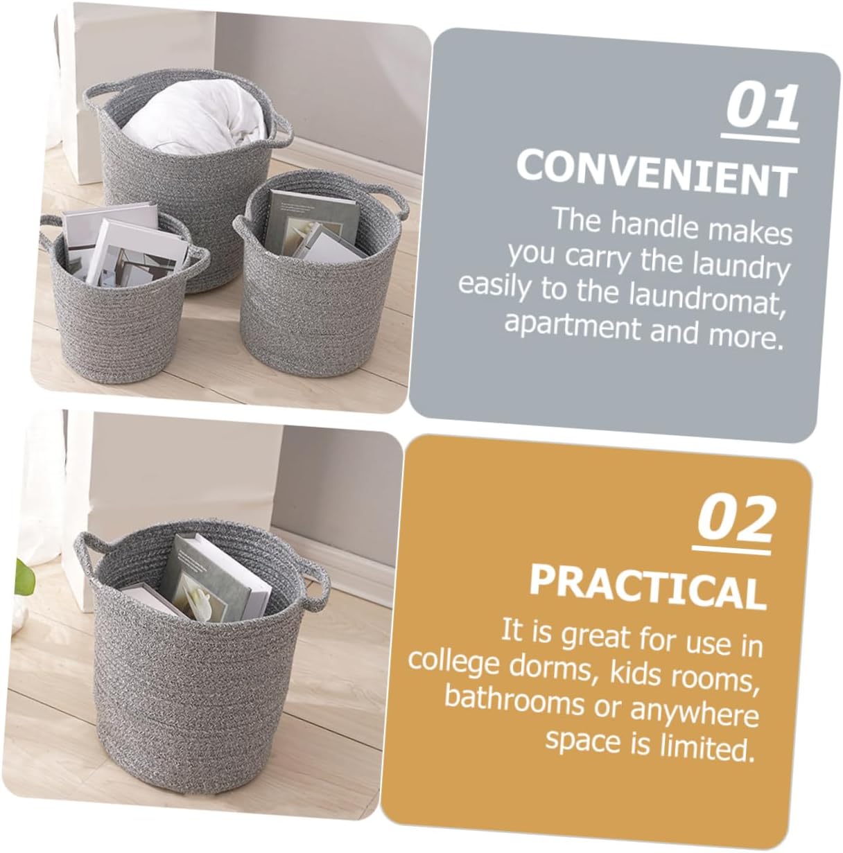 Healifty Large Cotton Linen Laundry Basket with Dual Color Design Portable Clothes Storage Hamper with Integrated Handles for Bedroom Bathroom Nursery and Living Use