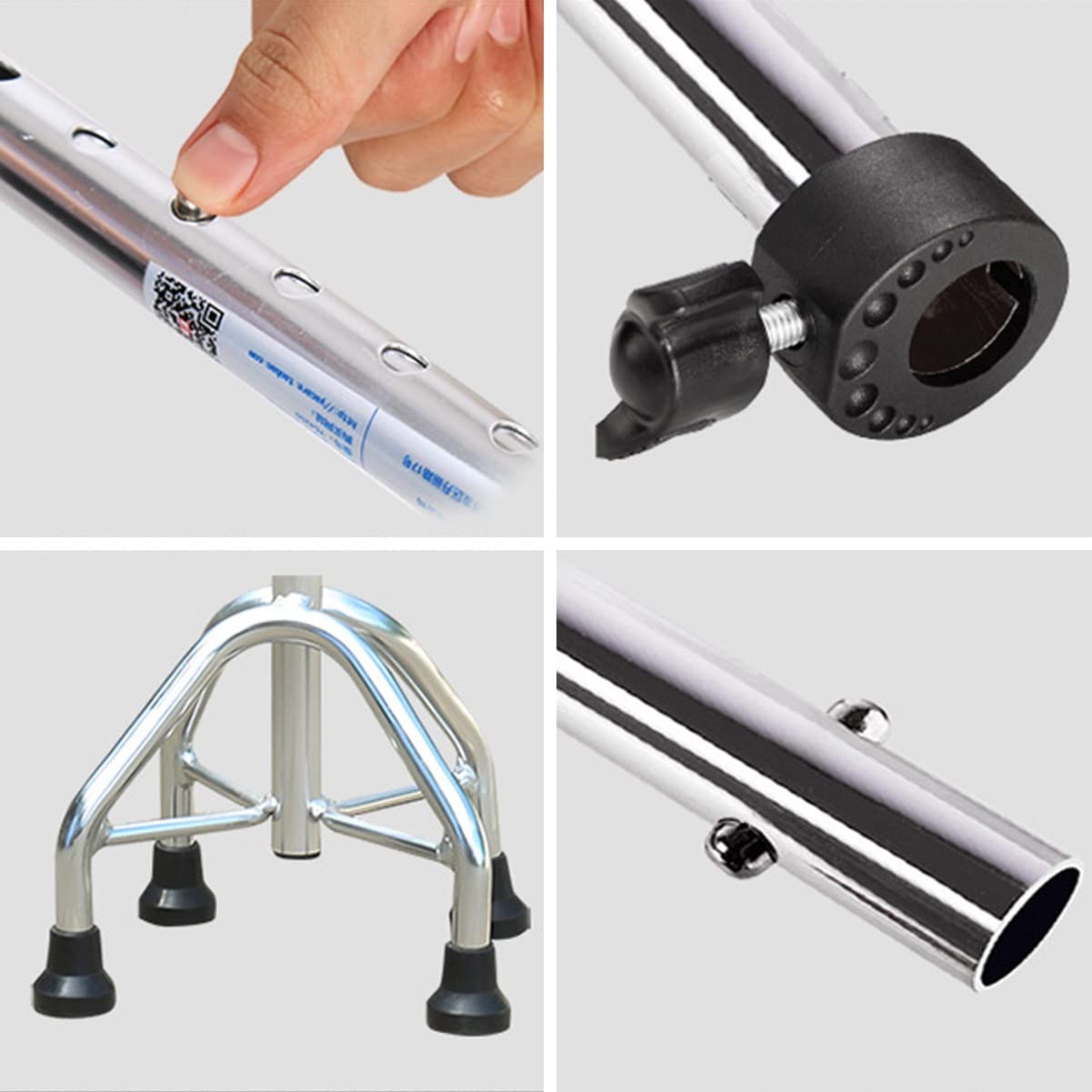 Quadripode Bastone da Passeggio Bastone Telescopico Antiscivolo Sicurezza Bastoni da Passeggio Leggero Impugnatura Ergonomica for Anziani Disabili (Color : Gold)
