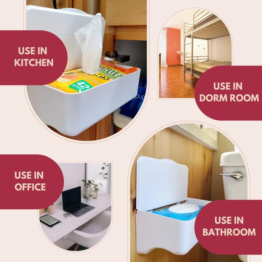 White Peel and Stick Bathroom Wipe Holder with Shelf