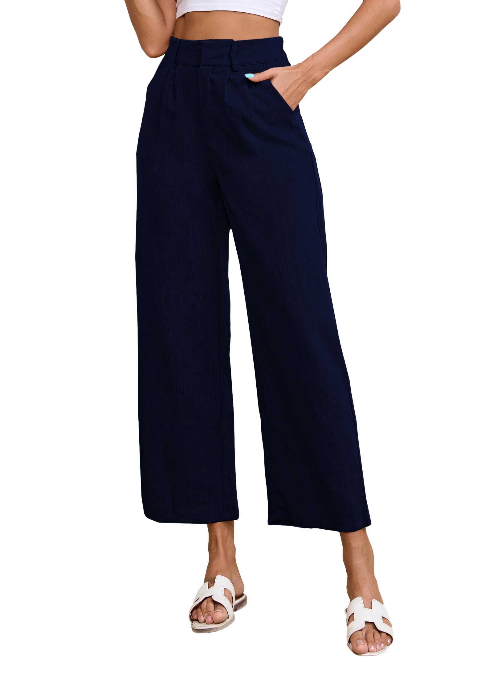 Women Casual Flowy Wide Leg Summer Pants 2025 Trendy High Waist Dressy Business Work Linen Trouser Pants