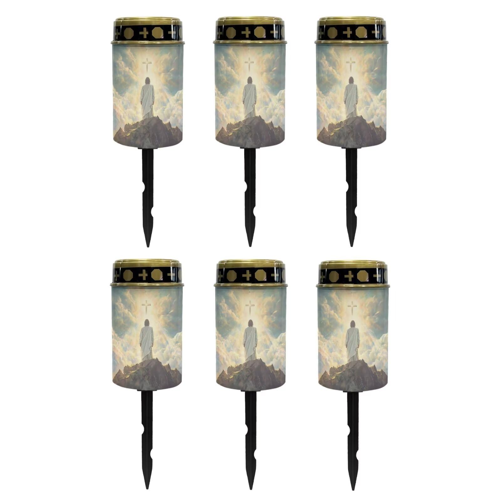 Poceacles 6 Pack Cross Solar Candle Cemetery Lights - LED Garden Solar Pathway Lights Outdoor Waterproof with Dusk to Dawn Sensor, God Cross