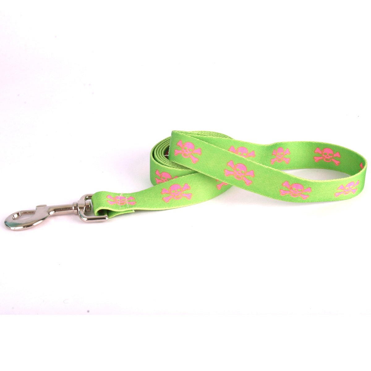 Yellow Dog Design Standard Lead, Green/Pink Skulls 1" x 60" (5 ft.)