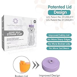 The 730 Project Honey Bear Straw Cup for Babies, 8-oz Honey Bear Cup with Lid, 3-Pack Therapy Learning Honeybear Straw, Baby Bottle Set, Unicorn PURPLE
