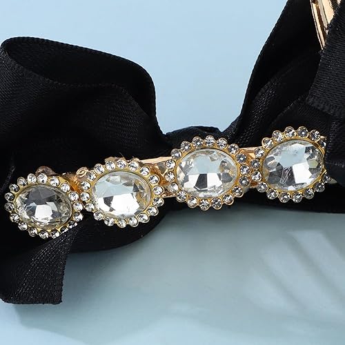 Miniatura 6 de Wiwpar Pinzas de garra de lazo negro con diamantes de imitación de cristal para cola de caballo gruesa, pasador de pelo de sujeción fuerte, pinzas