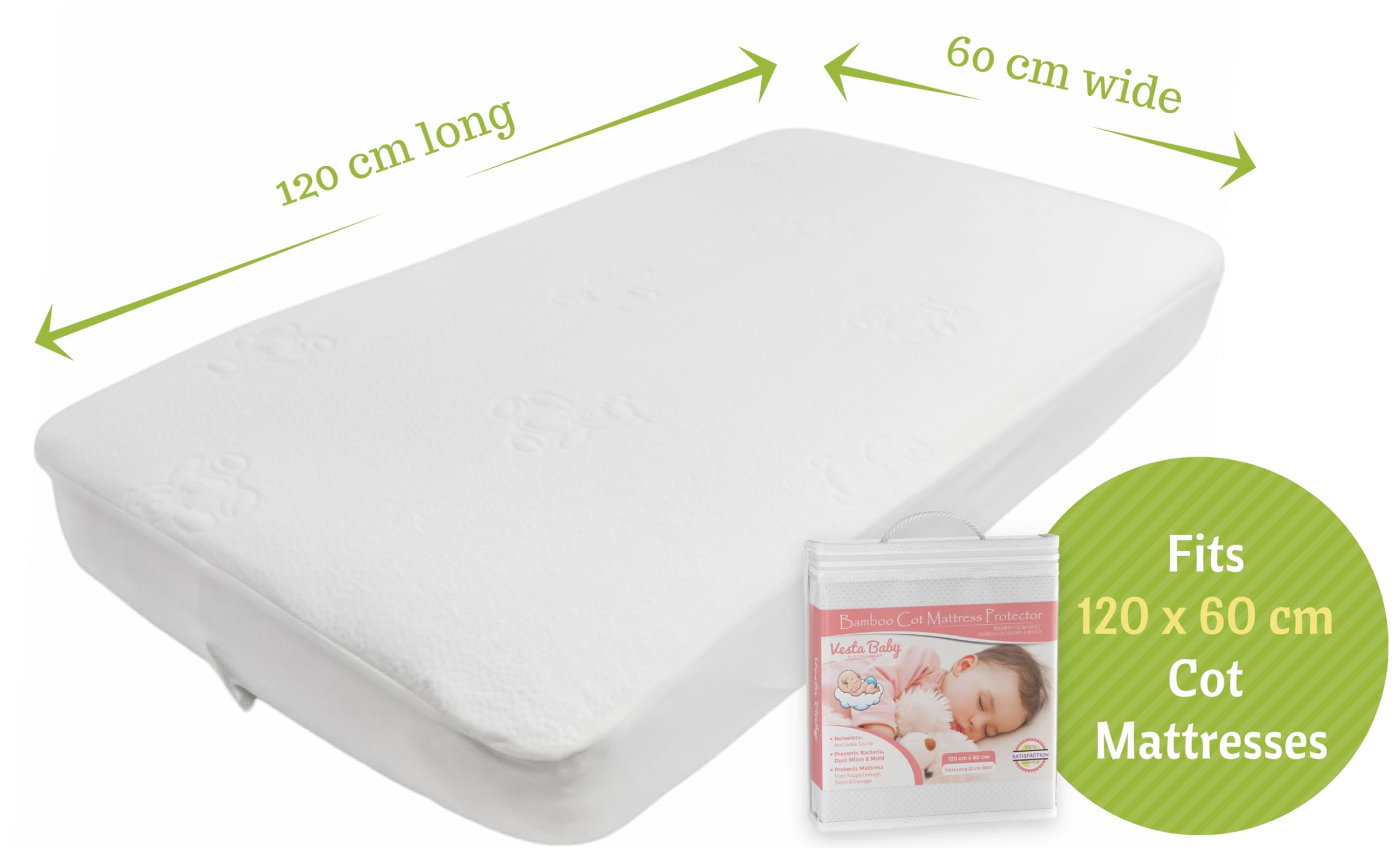 Vesta Baby Coprimaterasso Lettino Impermeabile Premium di Lenzuolo Bambù Naturale 60 x 120 cm - Copertura Silenziosa per Culla per Neonati e Bambini Piccoli