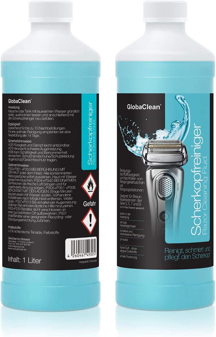 Scherkopfreiniger Nachfüllflüssigkeit - Kompatibel für Braun Clean & Renew Reinigungskartuschen - Braun Reinigungskartuschen Series 9 - Scherkopfreiniger für Braun Reinigungskartusche 2x 1L