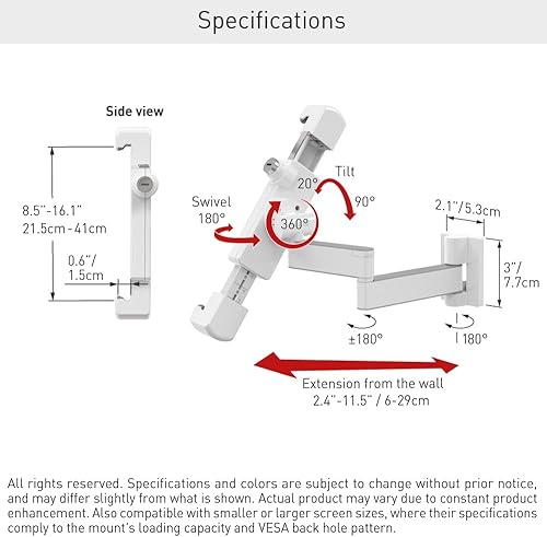 Miniatura 5 de Barkan Soporte para tablet con cerradura para dispositivos de 7 a 14 pulgadas, antirrobo, articulación de movimiento completo, soporte de rotación