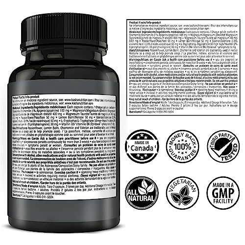 Kasha Nutrition Natural Sleep Formula W/Magnesium Glycinate – Melatonin Free, Non-Habit Forming Herbal Sleep Supplement | Adult Bedtime Support | Chamomile, Valerian & More. 60 Vegan Capsules #TOP5