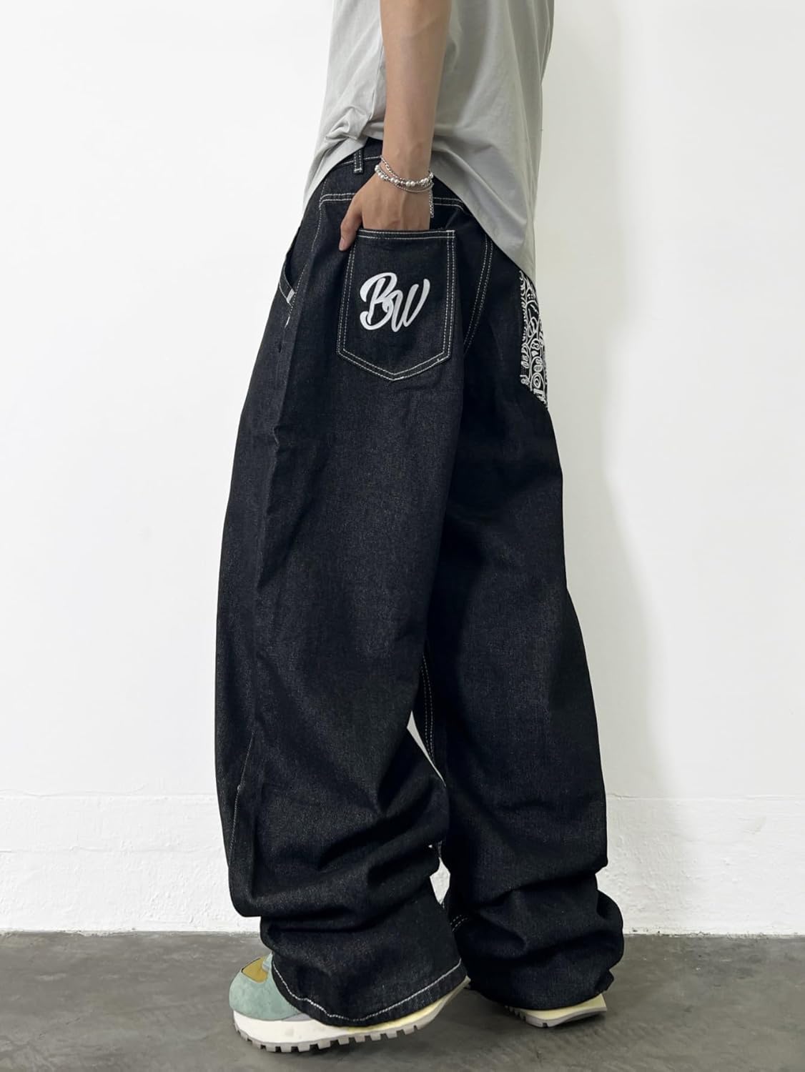 Men's Baggy Jeans Embroidered Wide Leg Vintage Jeans Hip Hop Loose Fit Denim Pants Streetwear - Image 3