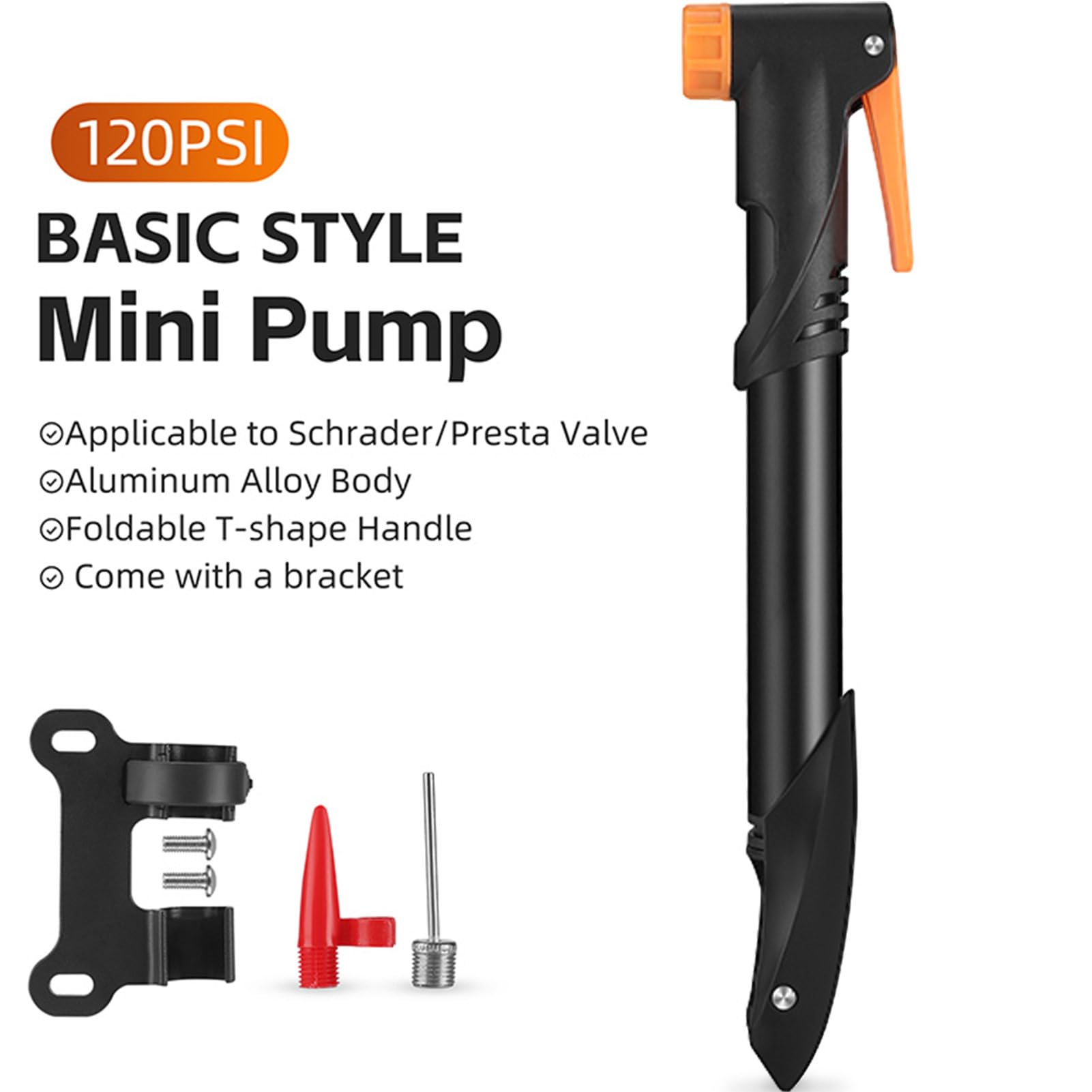 Fahrrad-Minipumpe Aus Alu – Tragbarer Mini-Inflator Für Presta & Schrader Ventile, Mit Montagehalterung Fürs Rad