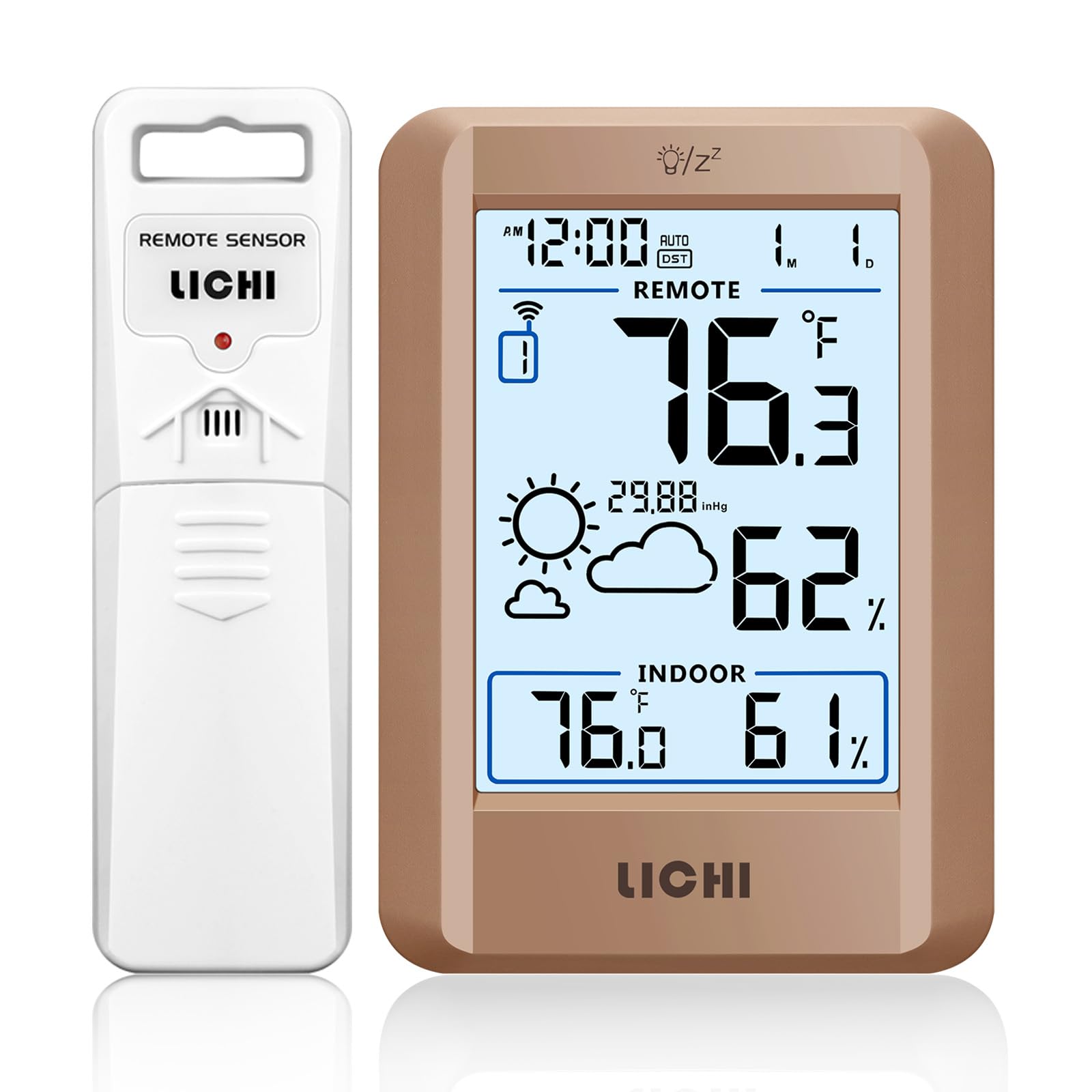 Indoor Outdoor Thermometer Wireless Weather Station External Thermometer Hygrometer Monitor with 330ft Range Remote Sensor, Battery Operated Backlit Display (Khaki)-image-6