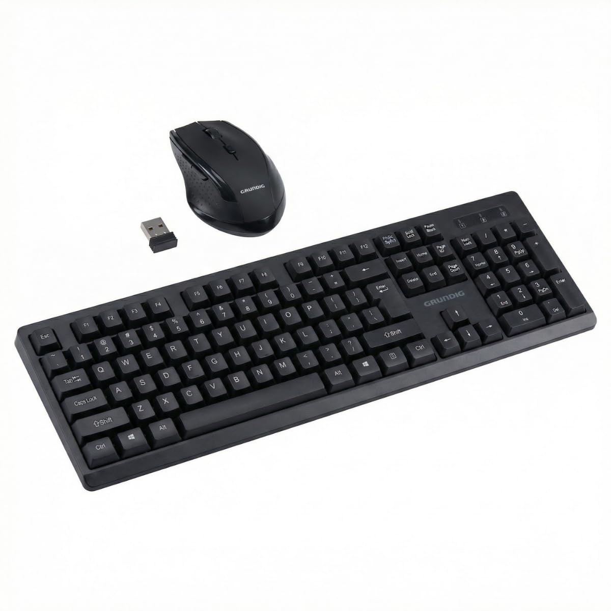 Grundig Teclado y Ratón Inalámbricos - QWERTY con 104 Teclas - Ratón con 3 Niveles dpi - Incl. Receptor USB-A - Negro