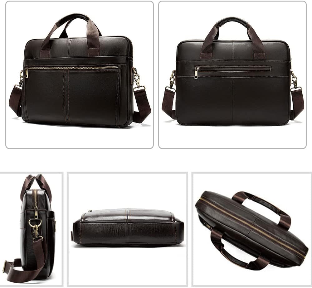 BAIGIO Aktetas Heren Lederen Laptop Tas Handtas Zakelijke Schoudertas 14 Inch Vintage Lederen Tas Zakelijke Tas Klassieke Messenger Bag, Schoudertas, Donkere Koffie