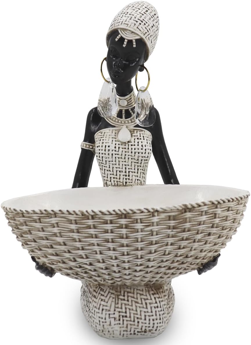 Lescafita African Statues and Sculptures Art Decorations Black Figurines African Tribal Lady Holders Figurines and Statues for Home Decor Living Room Shelves and Table Decor(LES-301)