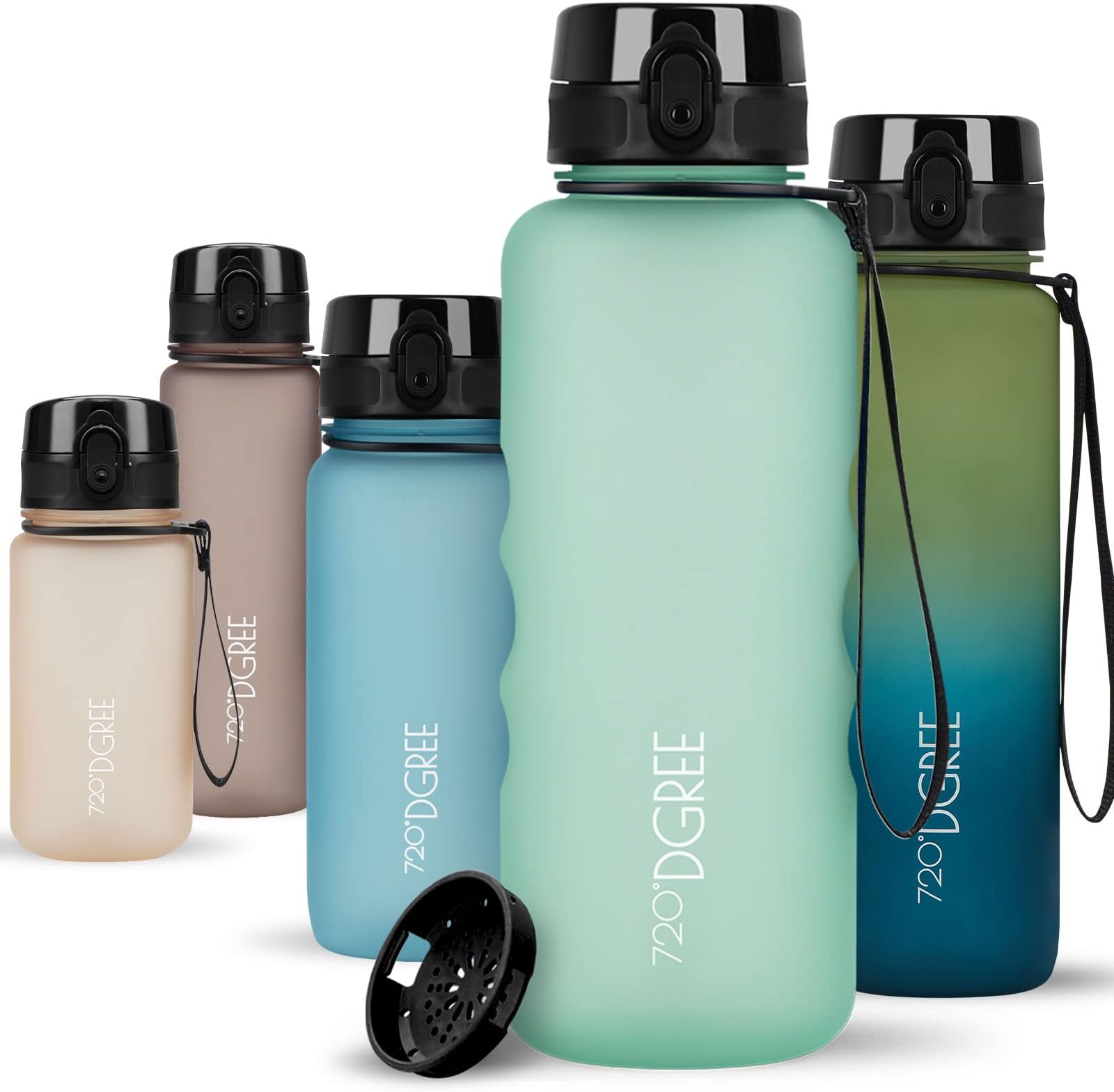 720°DGREE UberBottle 1.5 L + Fruit Sieve Soft Touch BPA-Free Leak-Proof Water Bottle XL Water Bottle Ideal for Sports, Gym, Hiking, Camping, University, Yoga, Work