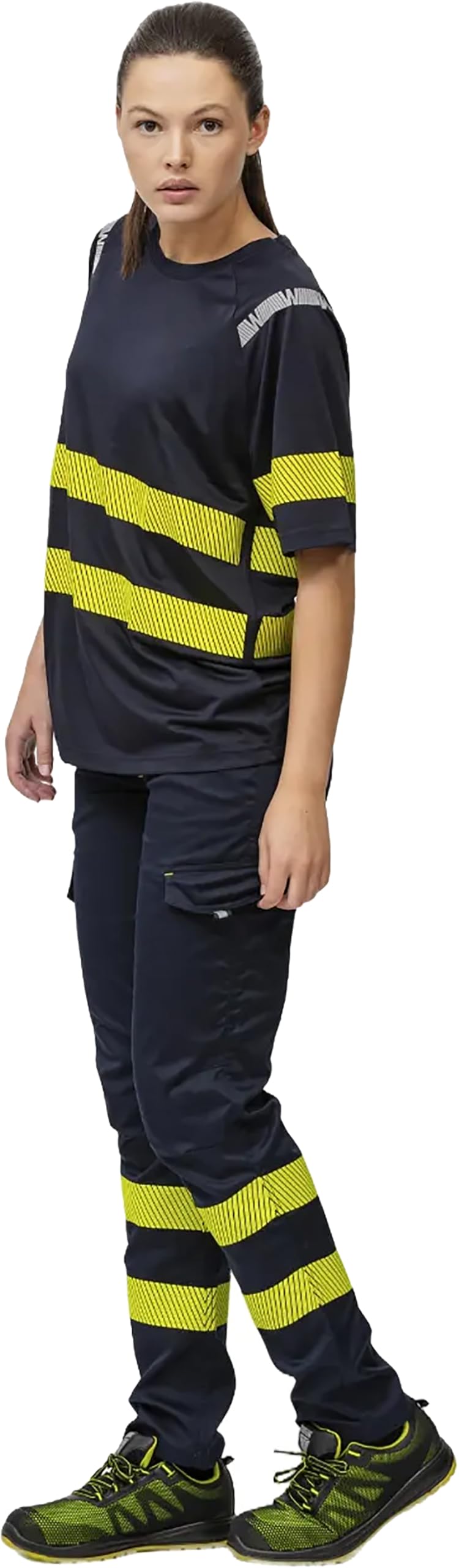 WORKTEAM Pantalón Slim Fit de Alta Visibilidad con Cintas Reflectantes discontinuas, Multibolsillos y Tejido elástico en 4 direcciones, EN ISO 20471. Unisex
