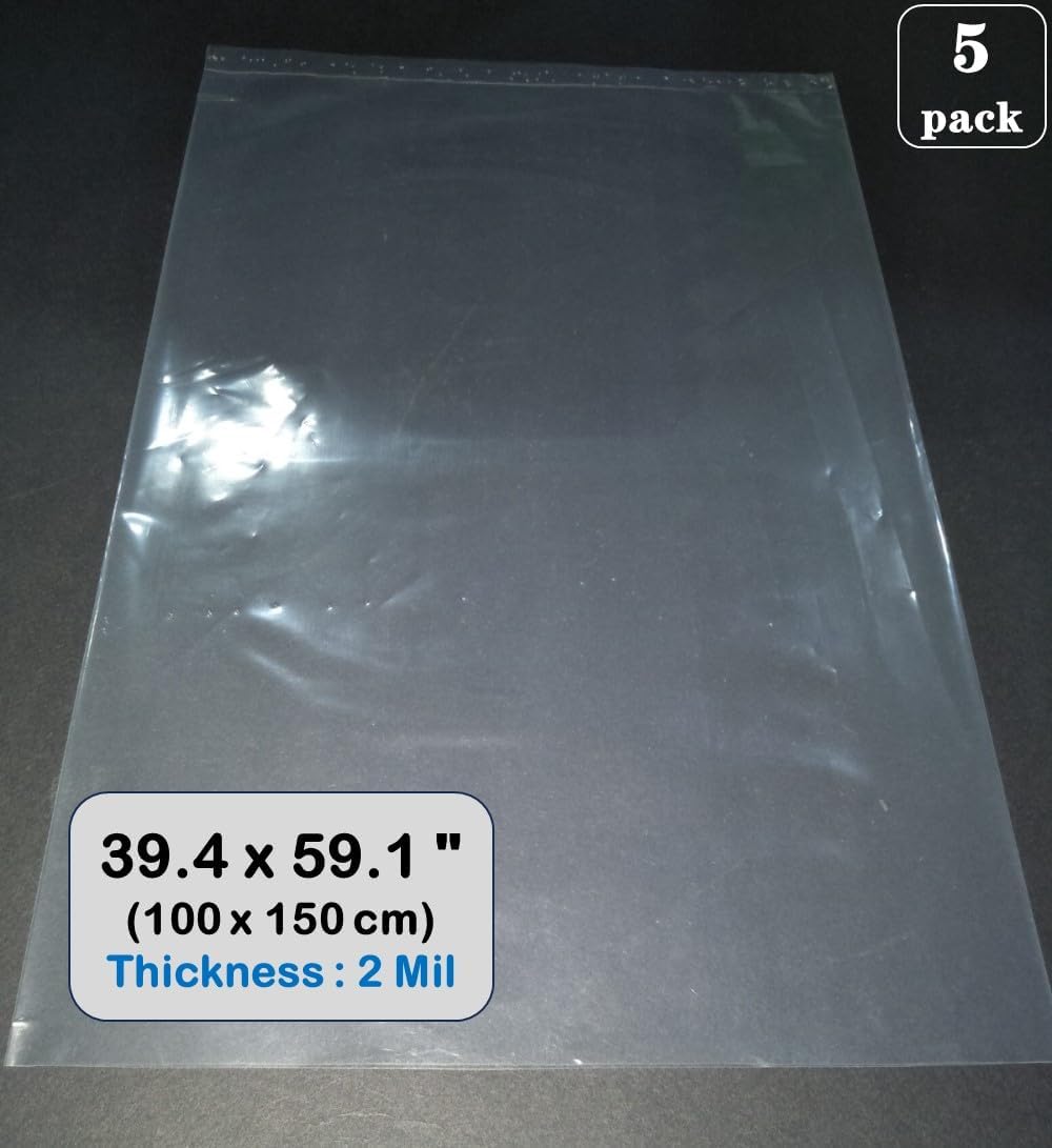 Clear Plastic Bags 40 x 60 inches Large Storage Bags for Garage, Moistureproof, Dustproof, Luggage,Suitcase, Kids Bike Blanket Big Plush Toys and more (2Mil 5 Pack)