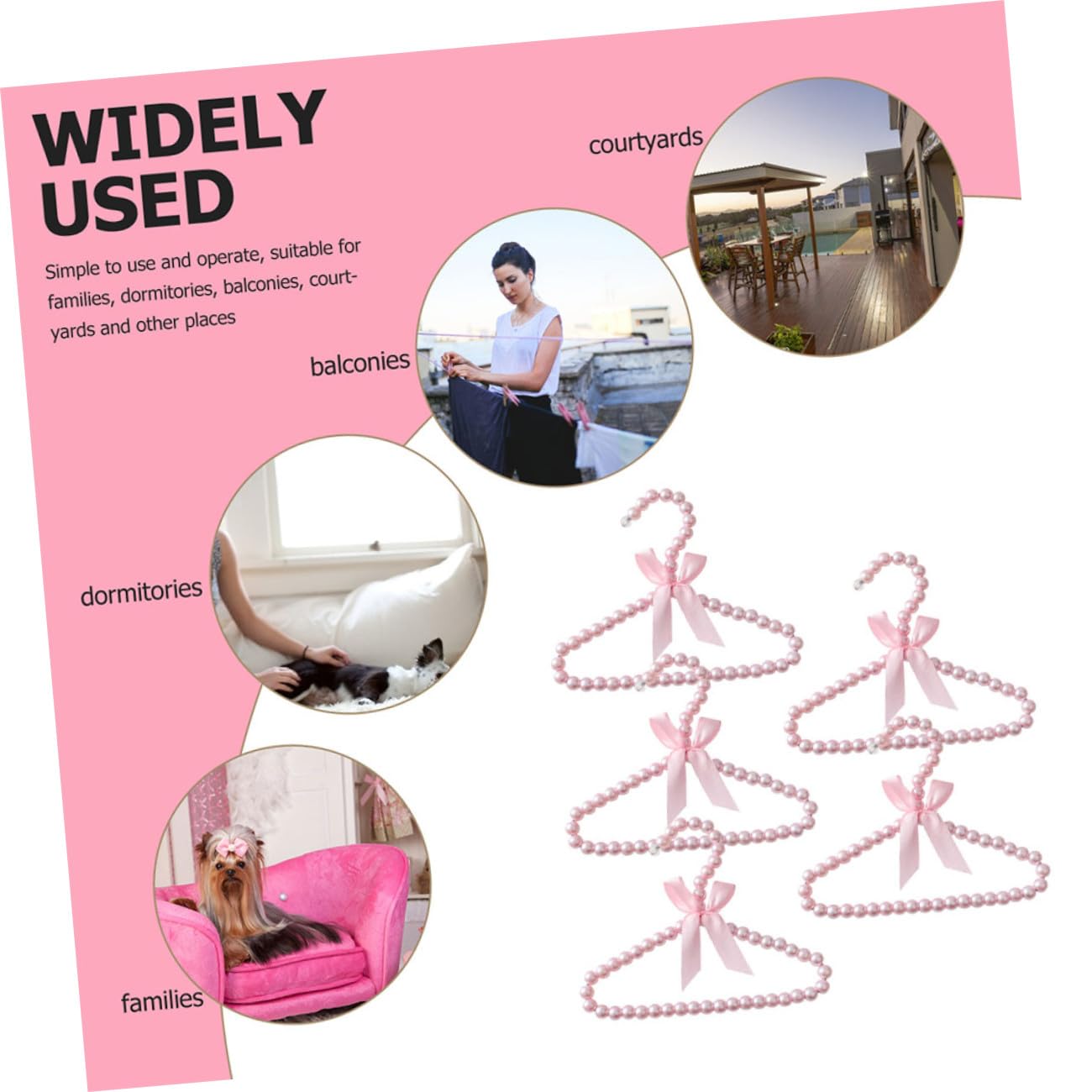 VALICLUD Perchero Niña 5 Perchas para Recién Nacidos de Plástico Rosa, Antideslizantes y Multifuncionales para Ropa de Niños Pequeños en Dormitorio