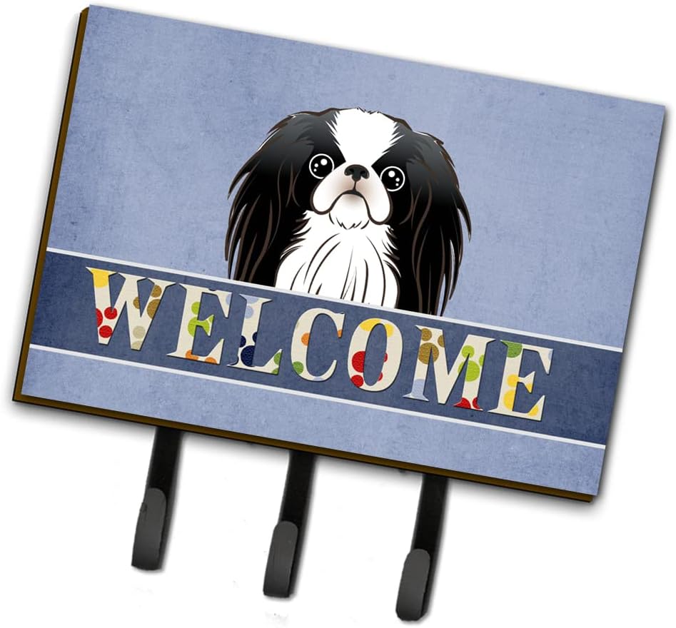 Caroline's Treasures BB1416TH68 Japanese Chin Welcome Leash or Key Holder, Blue, Wall Hooks, Key Hooks Holder, Coat Rack Wall Mount, Coat Hooks, Hooks for Hanging Keys, Towels, Aprons, Leashes,