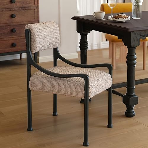 Miniatura 6 de sillas de comedor Silla de comedor retro de madera con respaldo tapizado y asiento curvos reposabrazos cocina moderna