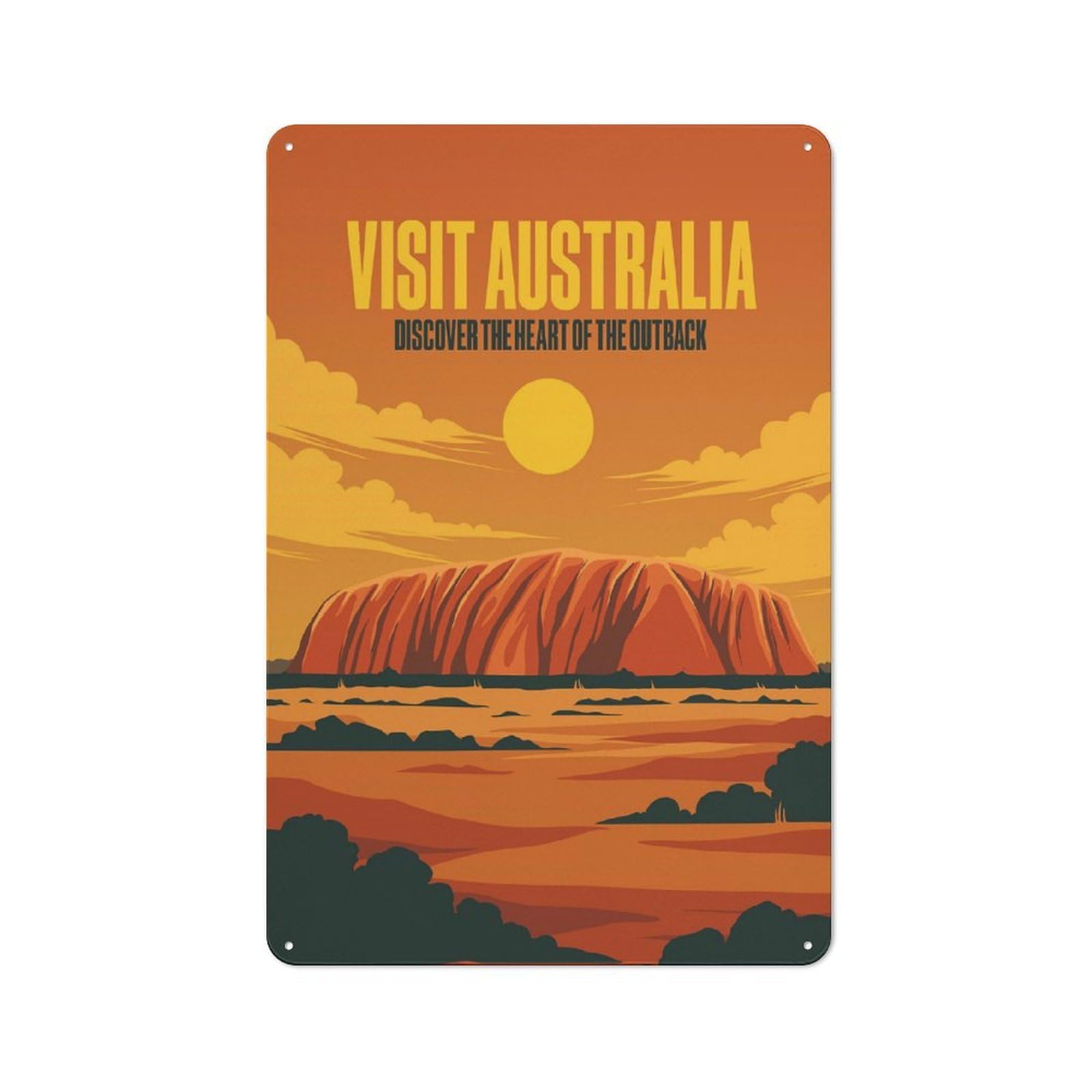 Junmoney Style-13 Tin Wall Plaque 30X20cm With Visit Australia Outback Travel For Studio Or Craft Room, For Home Interiors, Feature Walls And Decorative Displays