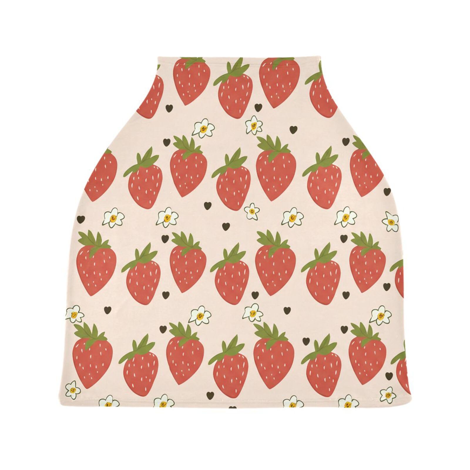 Nesatuwa Baby Car Seat Cover Strawberries Leaves Beige Breastfeeding Covers Stretchy Breathable Multi-Use Cover Carseat Canopy for Girls and Boys