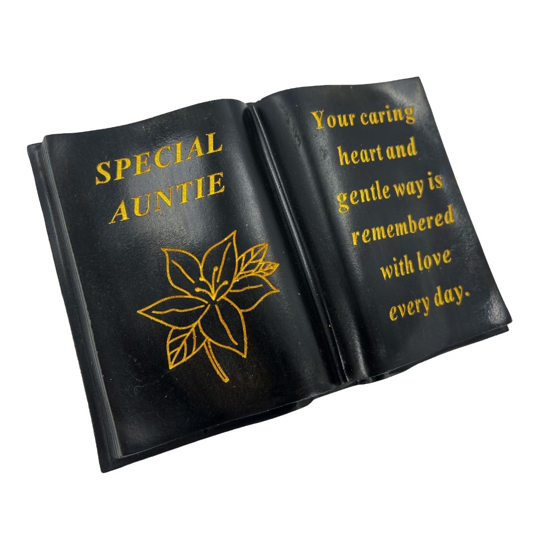Angraves Special Auntie Gold Lily Flower Graveside Black Book Memorial Ornament Plaque
