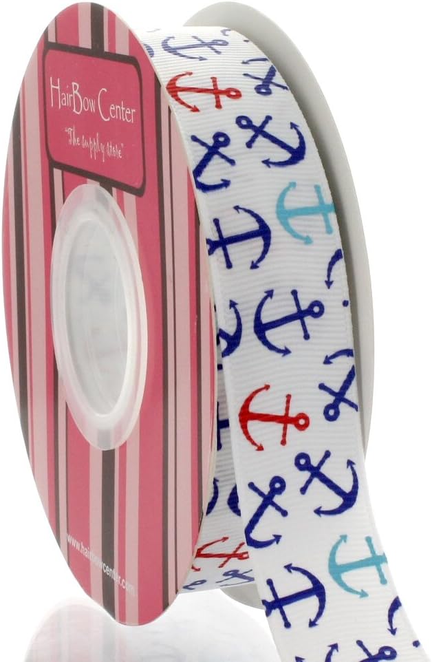 7/8" Red Blue Nautical Anchors Grosgrain Ribbon 100 Yard