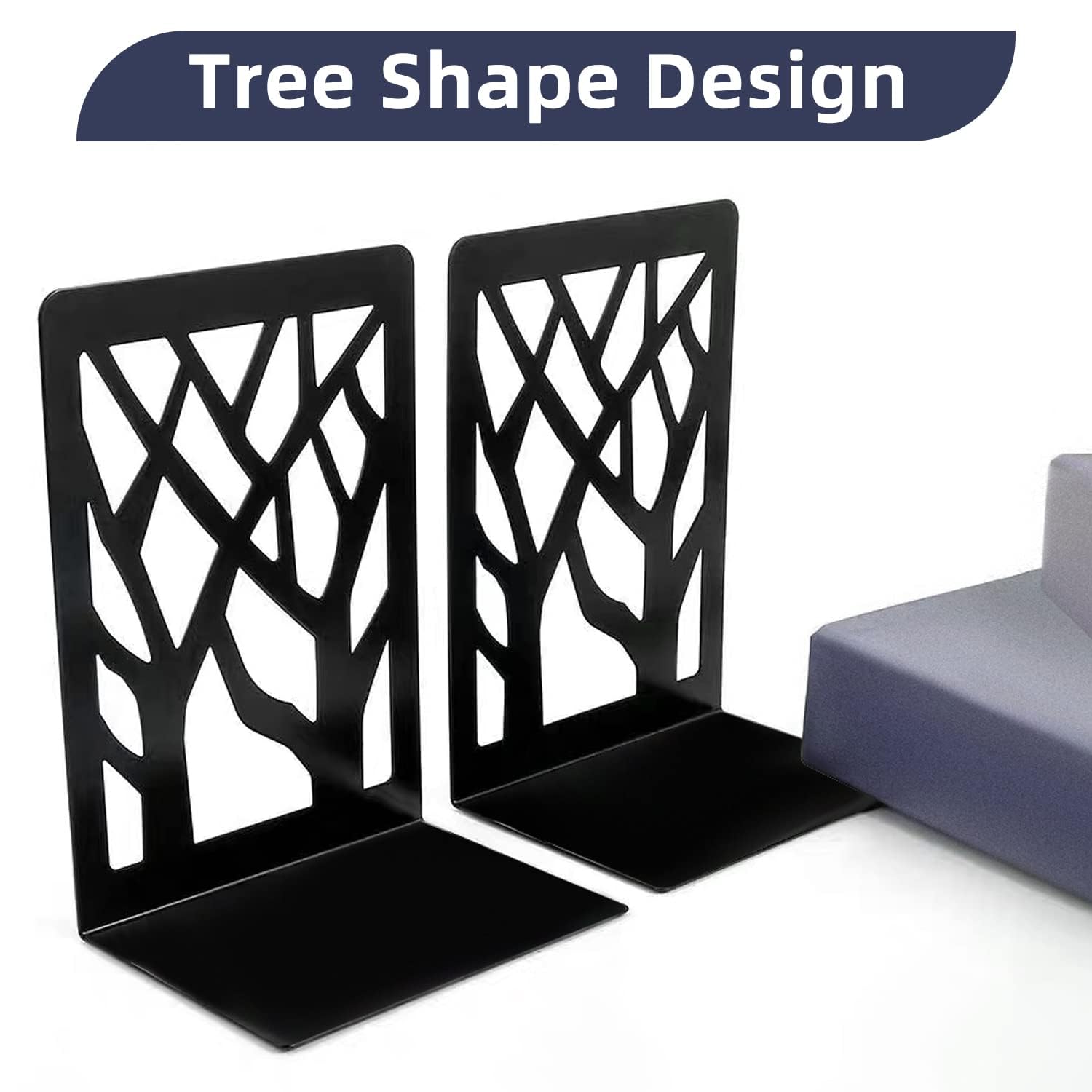 Mgood Metal Book Ends, 4 Pair Black for Shelves Heavy Duty Holders, Non-Skid No Rusting - Image 4