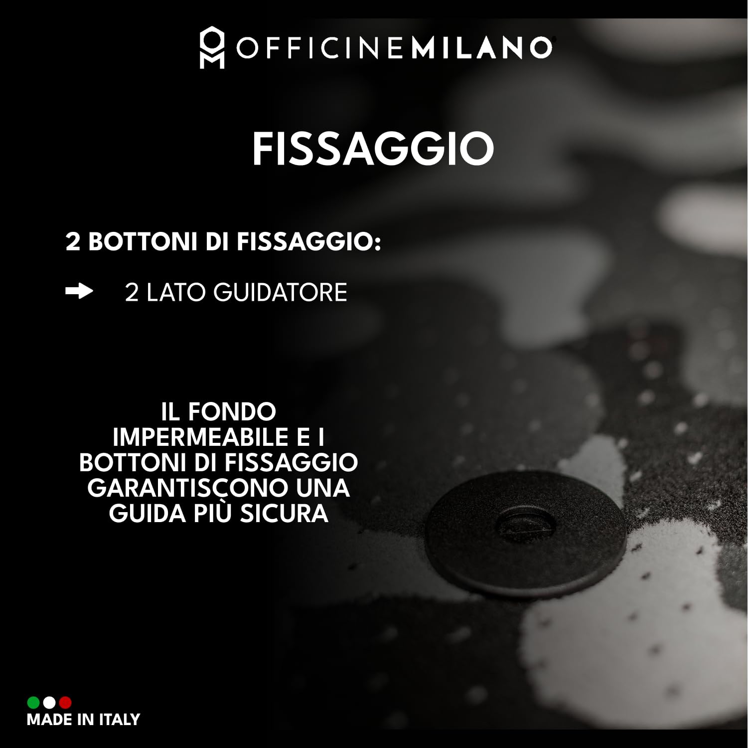 4 Tappetini in Moquette per Fiat Punto dal 2009 al 2015 con 2 bottoni, Fondo Antiscivolo con Battitacco in PVC - Alta Qualità - Made in Italy - OFFICINE MILANO