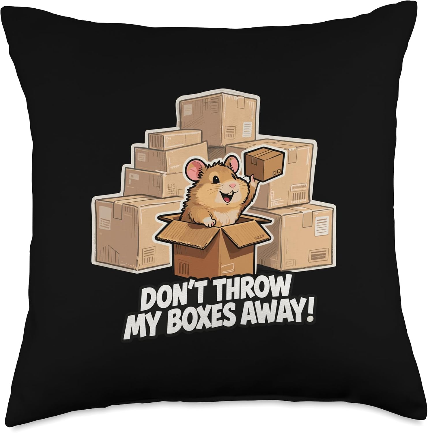 Funny Packing Hamster Humor Box Hoarding Design Throw Pillow