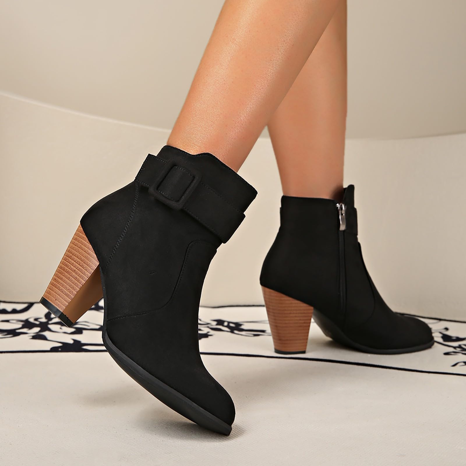 Bottines Chelsea pour femme avec talon - Bottes western pour femme - Bottes à talons hauts - Bottes pour femme - Tige courte - Bottes de cowboy - Bottines rouges à enfiler - Bottes d'équitation -