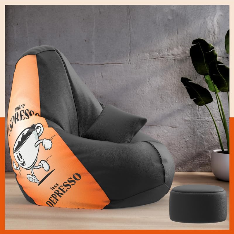 Biggie Bean Bag Cover 4XL VibeBoost Premium Bean Bag with Free Cushion and Footrest - Official : Brewed Bliss Combo (Matching Color : Regular, Less Depresso-Black)-image-20