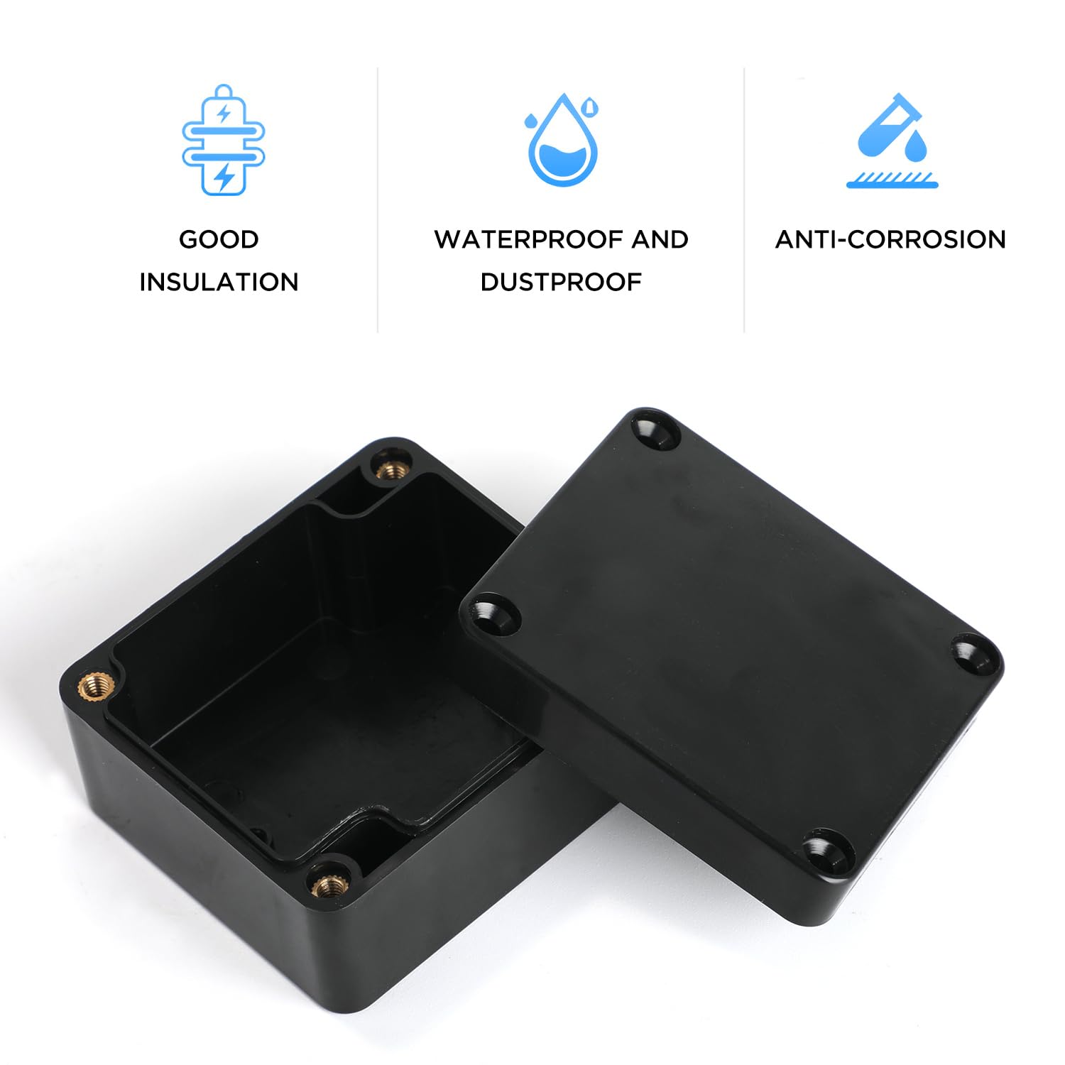 6pezzi Scatole di giunzione impermeabili, connettori per cavi elettrici esterni IP67, scatole di progetto in ABS, scatole di giunzione per cavi di prolunga (63x58x35mm, nero)