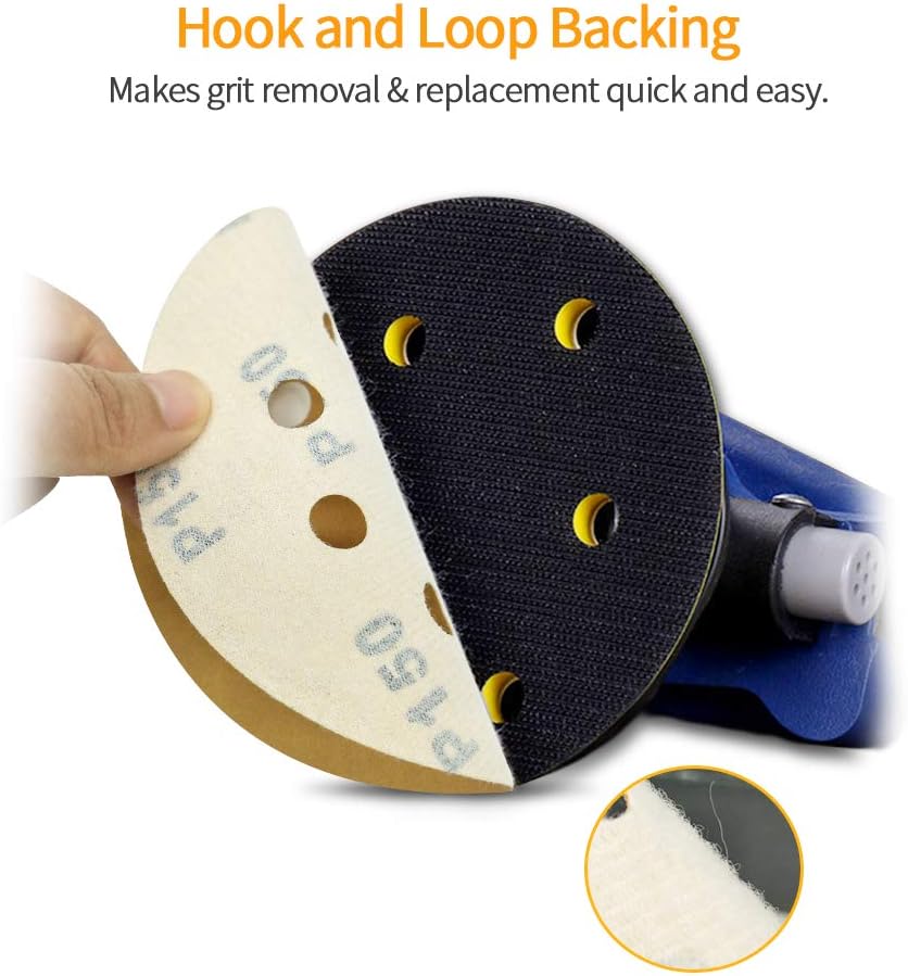SPEEDWOX 100 Pcs 5 Inches 8 Hole Sanding Discs 150 Grit Dustless Hook and Loop Sandpaper for Random Orbital Sander Yellow Finishing Discs for Automotive Woodworking - Image 5