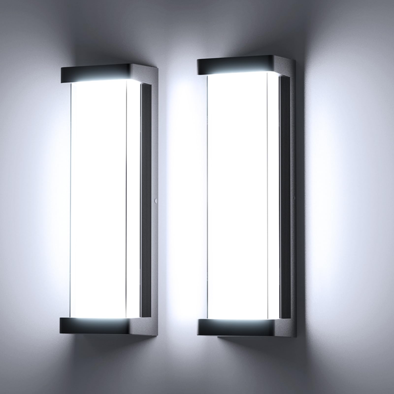 Photo 1 of 10%-100% Dimming LED Modern Outdoor Wall Light 2 Packs, 16in 6000K Dimmable Porch & Patio Wall Light Fixture,Black Aluminum&Dual PC Wall Lights for Garage Living Room Courtyard House(2Packs 6000K)