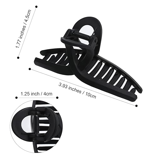 Miniatura 4 de 5 pinzas de pelo grandes para cabello grueso, pinzas de pelo grandes de plátano para mujeres, antideslizantes, de sujeción fuerte (negro mate)