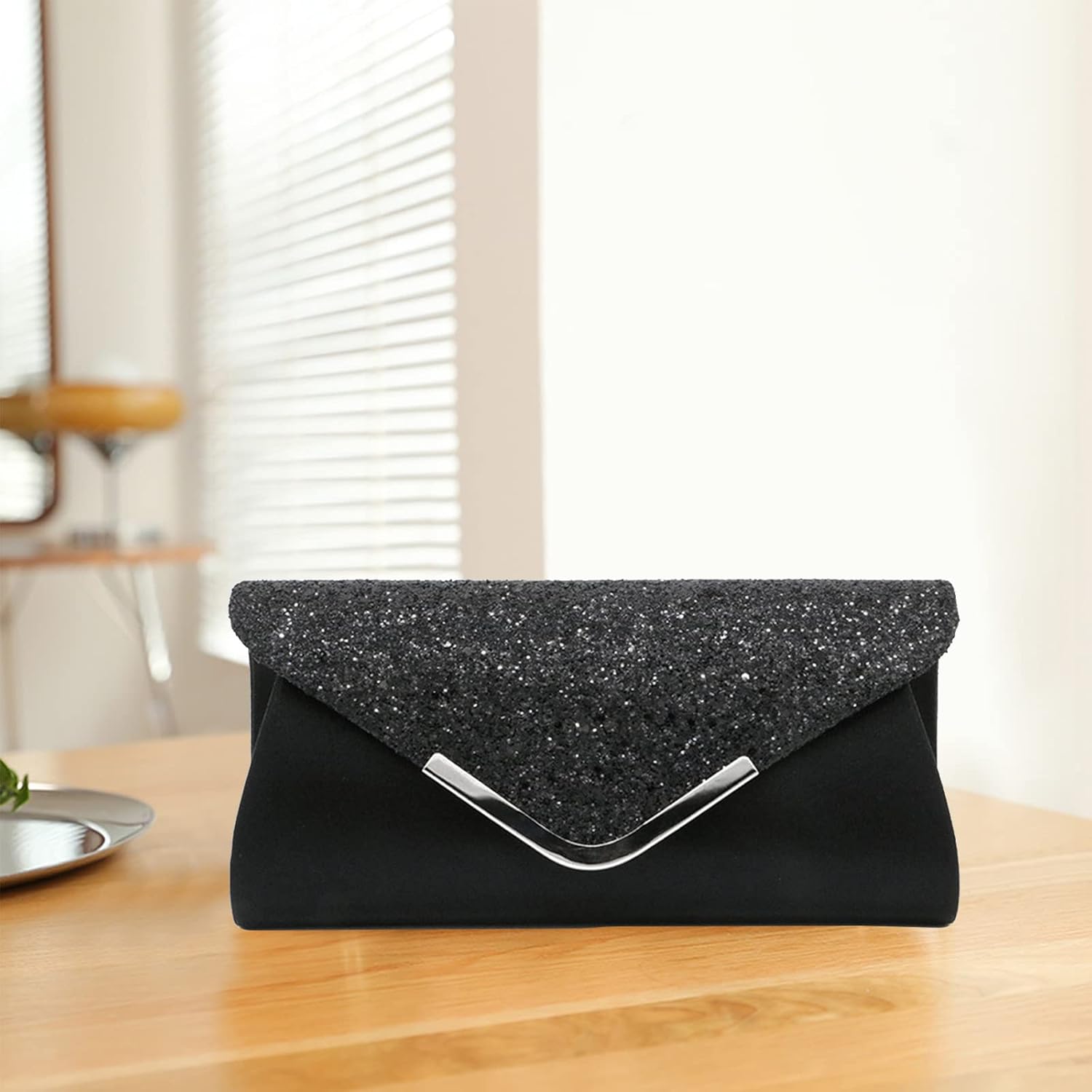 CORIOS Women Envelope Clutch Bag Sequins Evening Bag Shiny Handbag with Detachable Chain Bridal Wedding Purse