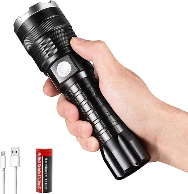 XLENTGEN LED Torch Super Bright 10000 Lumens Rechargeable Torch with Large Capacity Battery, Powerful XHP70 Flashlight Torch 5 Modes Tactical Torch for Camping, Hiking, Dog Walking