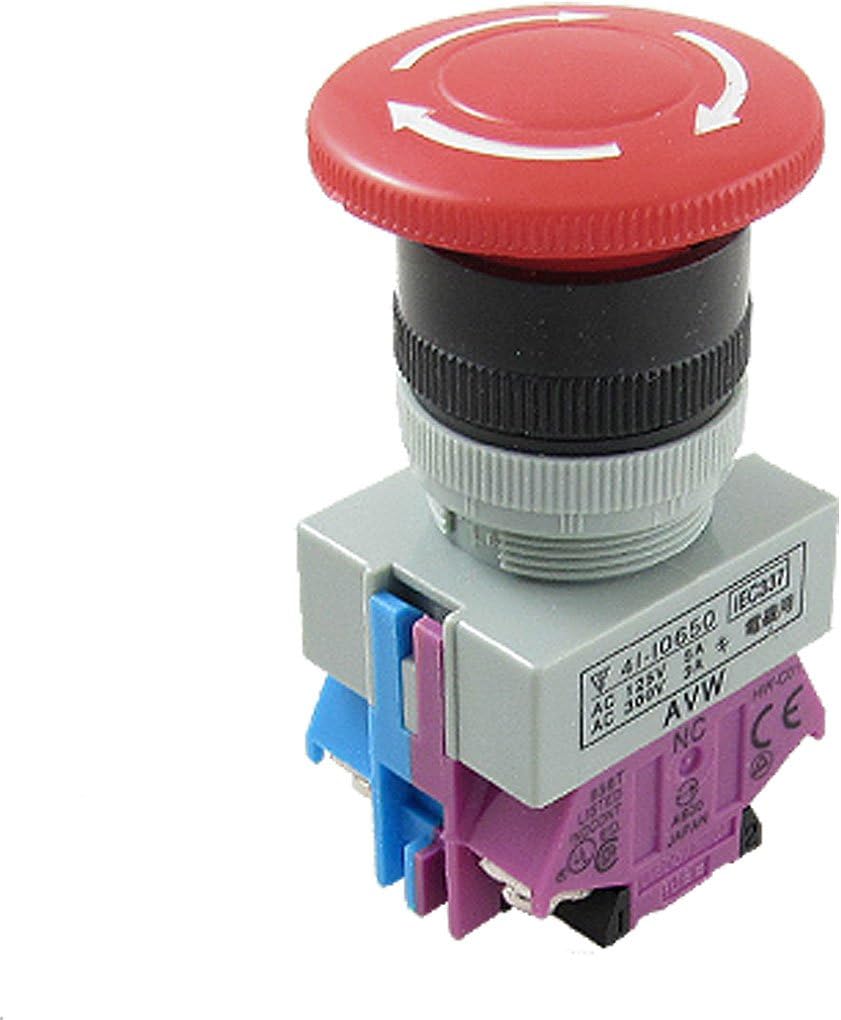 Sourcingmap AC 600V 10A Red Mushroom Emergency Stop Push Button Switch 22mm NO NC, 22mm-red-1pcs-E