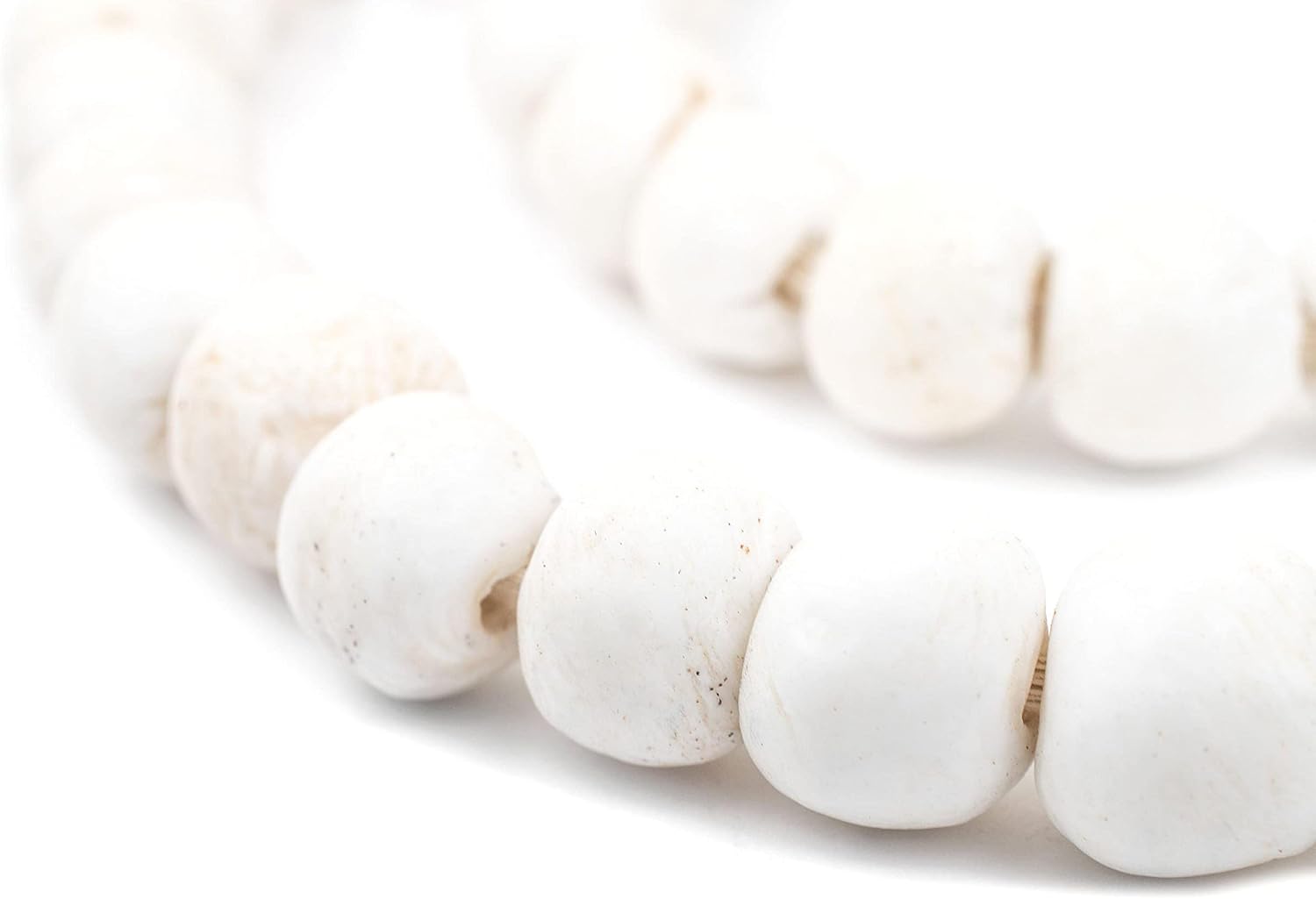 The Bead Chest African Recycled Glass Beads – Handmade in Ghana – White 14mm Strand for Jewelry Making, Crafts, and Home Decor I Approximately 50 Beads