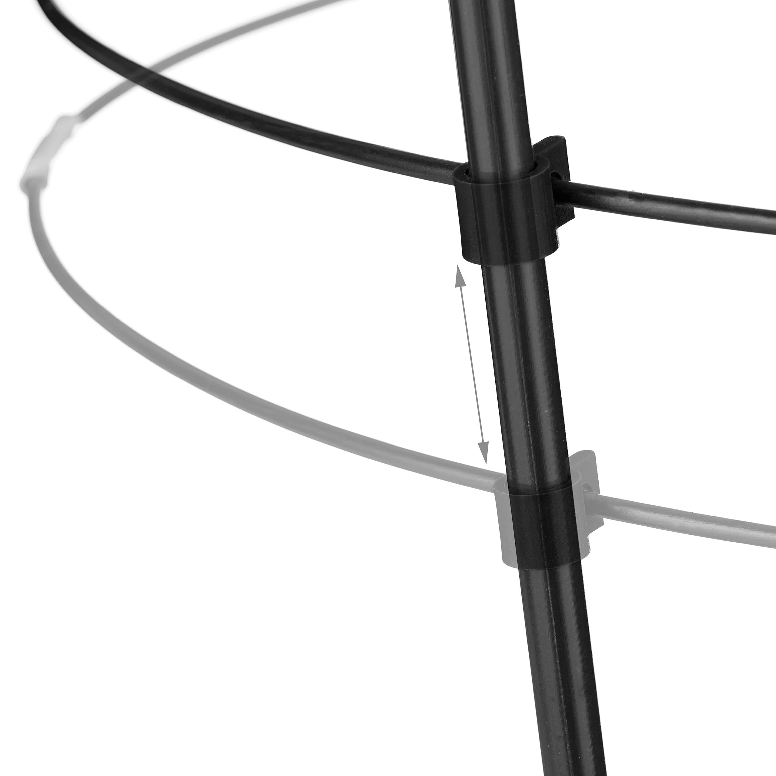 Relaxdays Set da 4 Sostegni Circolari per Pomodori, Piante Rampicanti, Cetrioli, Alti 60 cm, 3 Anelli, Metallo, Nero