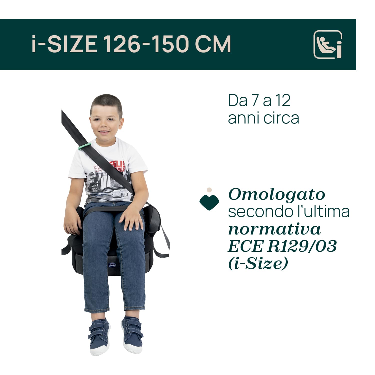 Chicco, Quasar Fix i-Size, Seggiolino Auto Bambini 7-12 Anni (126-150 cm), Facile da Installare con Sistema Isofix, con Braccioli Imbottiti e Seduta Confortevole, Grigio