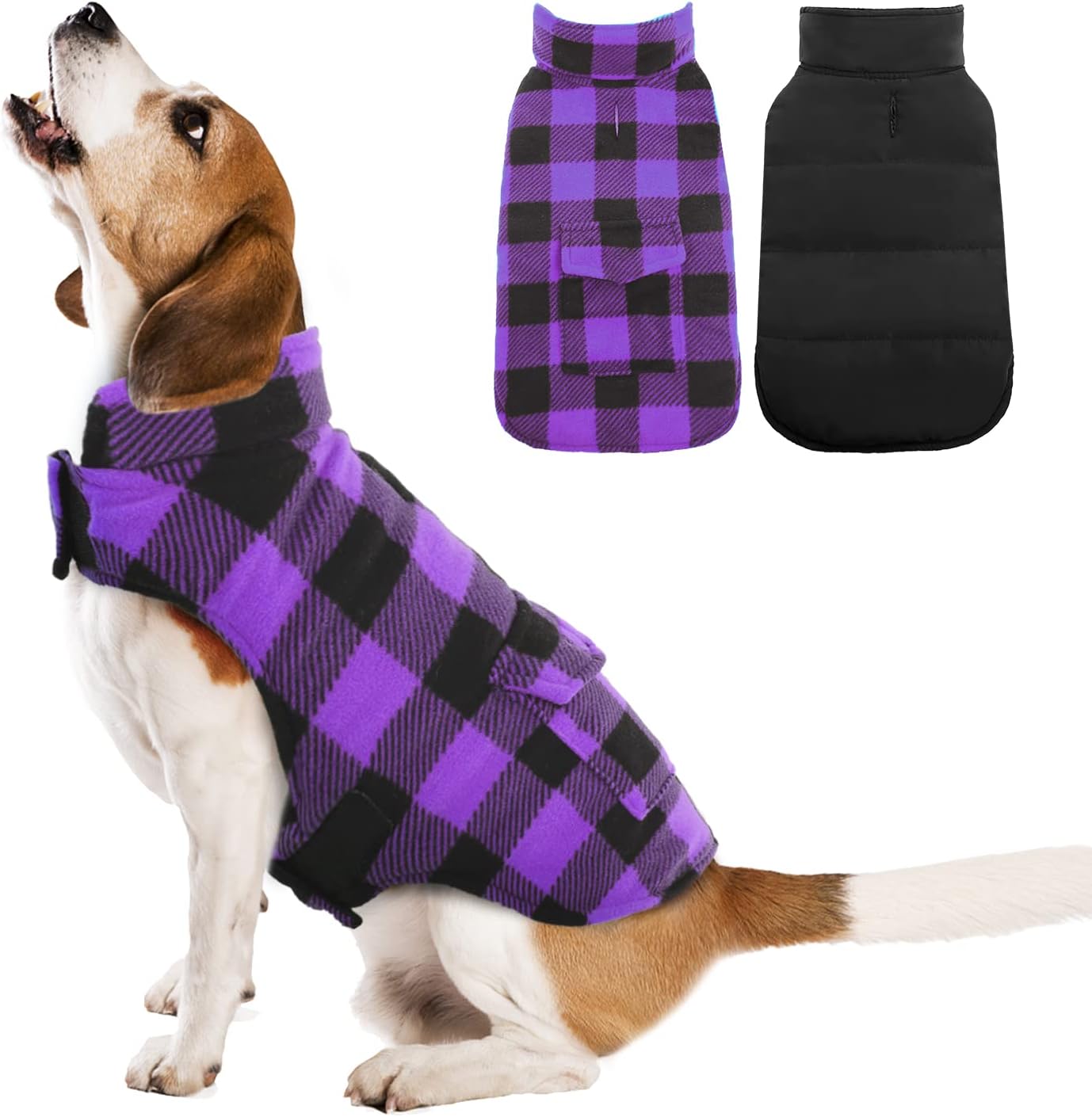 Kuoser British Style Plaid Dog Winter Coat, Windproof Cozy Cold Weather Dog Coat Dog Apparel Dog Jacket Dog Vest for Small Medium and Large Dogs with Pocket & Leash Hook Blue XXL : Pet Supplies