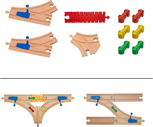 Juego de accesorios de madera para vías de tren, 10 piezas de conectores de tren, compatible con todas las principales marcas de pistas de tren de