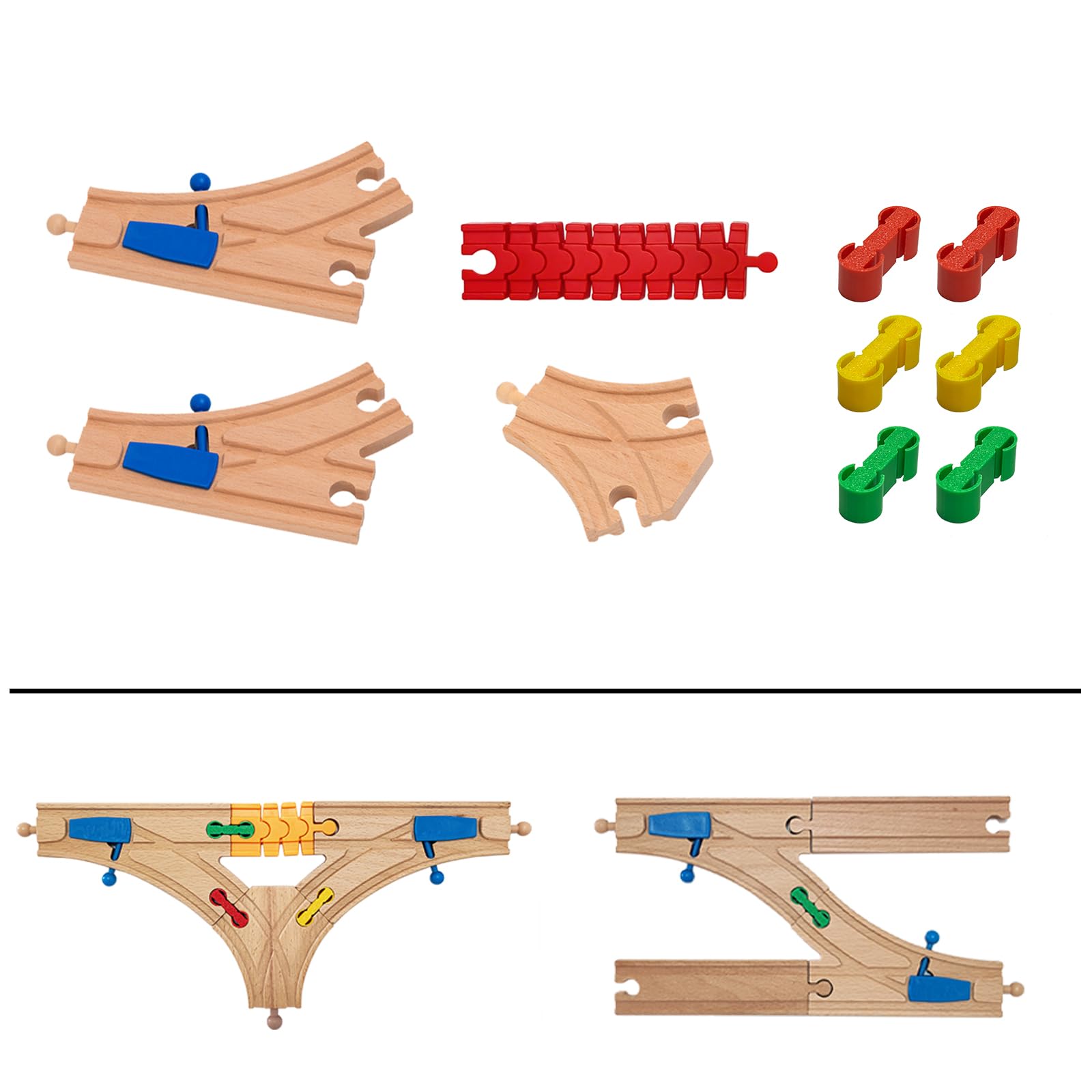 Bunu1492 Wooden Train Track Accessories Set,10 pcs Train Track Connector,Compatible with All Major Brands Train Tracks,Christmas Birthday Gift for