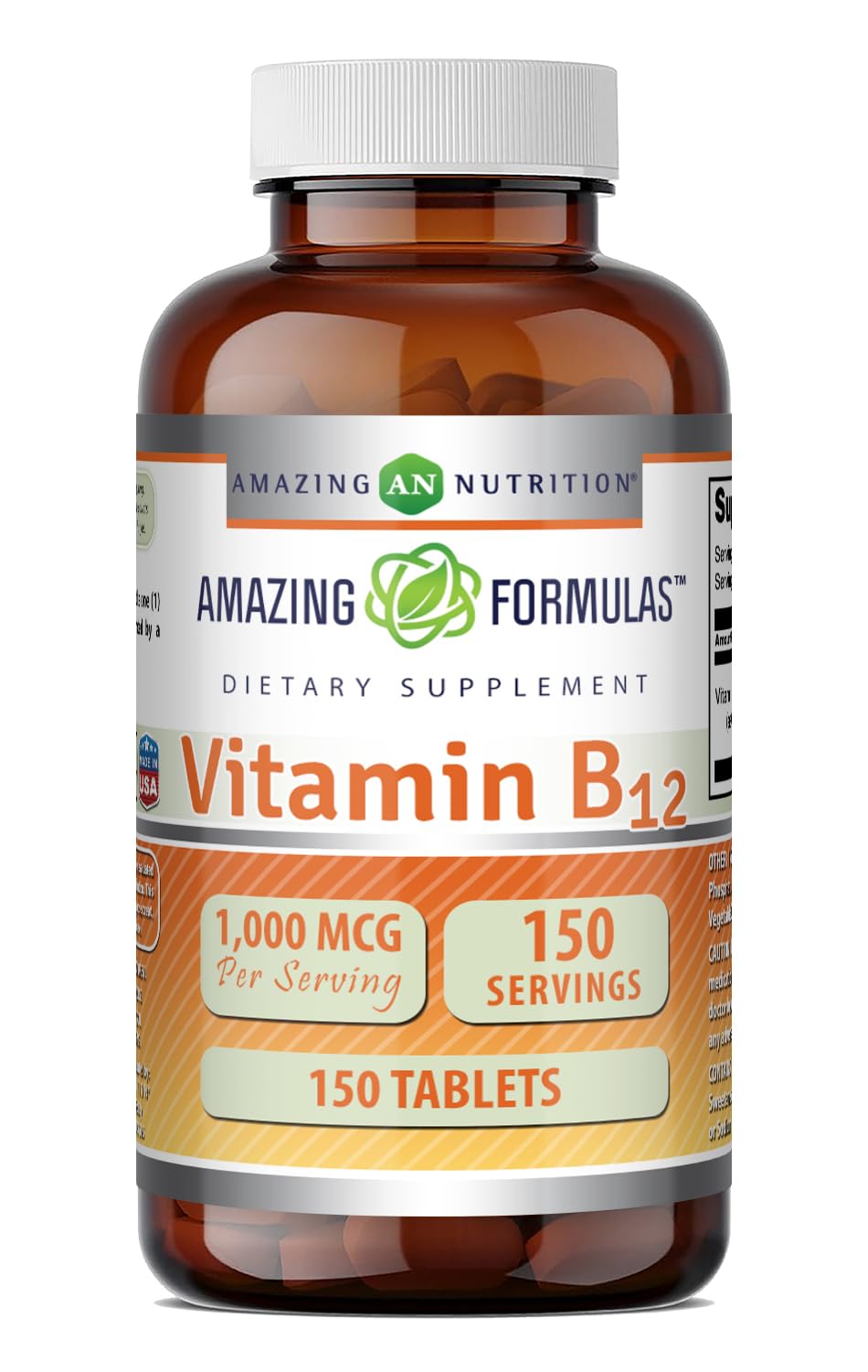 Amazing Formulas Vitamin B12 (Cyanocobalamin) 1000 Mcg per Serving | 150 Tablets Supplement | Non-GMO | Gluten-Free | Made in USA 150 Count 150 Count (Pack of 1)
