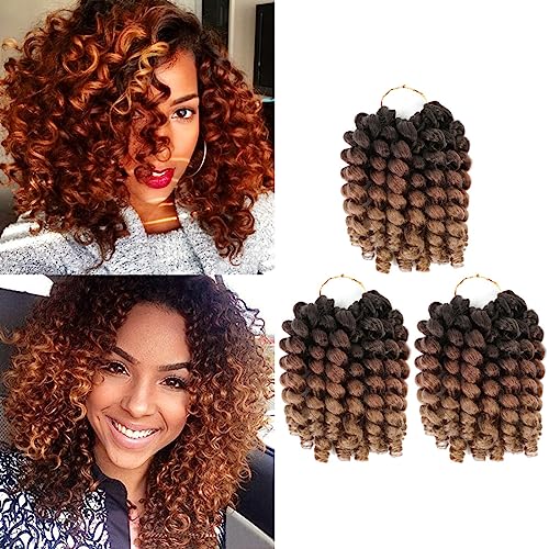 Jamaican Bounce Crochet Hair 8 Inch Crochet Curly Hair For Black Women 3 Pack Jumpy Wand Curl Crochet Hair Short Jamaican Twist Braiding Hair Extensions(8 Inch (Pack of 3),1B/30/27)