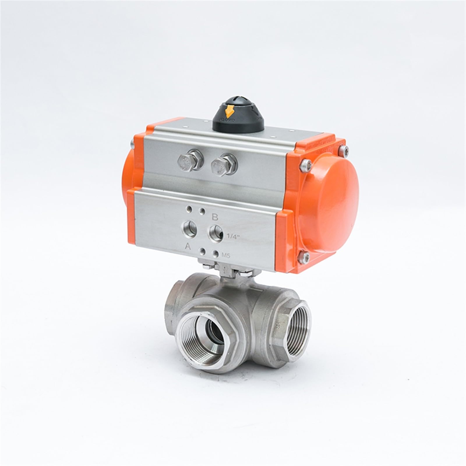 YNPPLGTJC Q614/5-16P Stainless Steel 304 Double Acting Actuator DN20/DN25 16 Bar Three Way Pneumatic Ball Valve 1Pcs